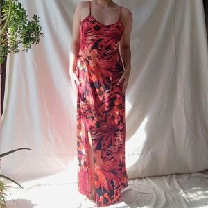 Jules & Leopold Red Floral Spaghetti Strap Maxi Dress